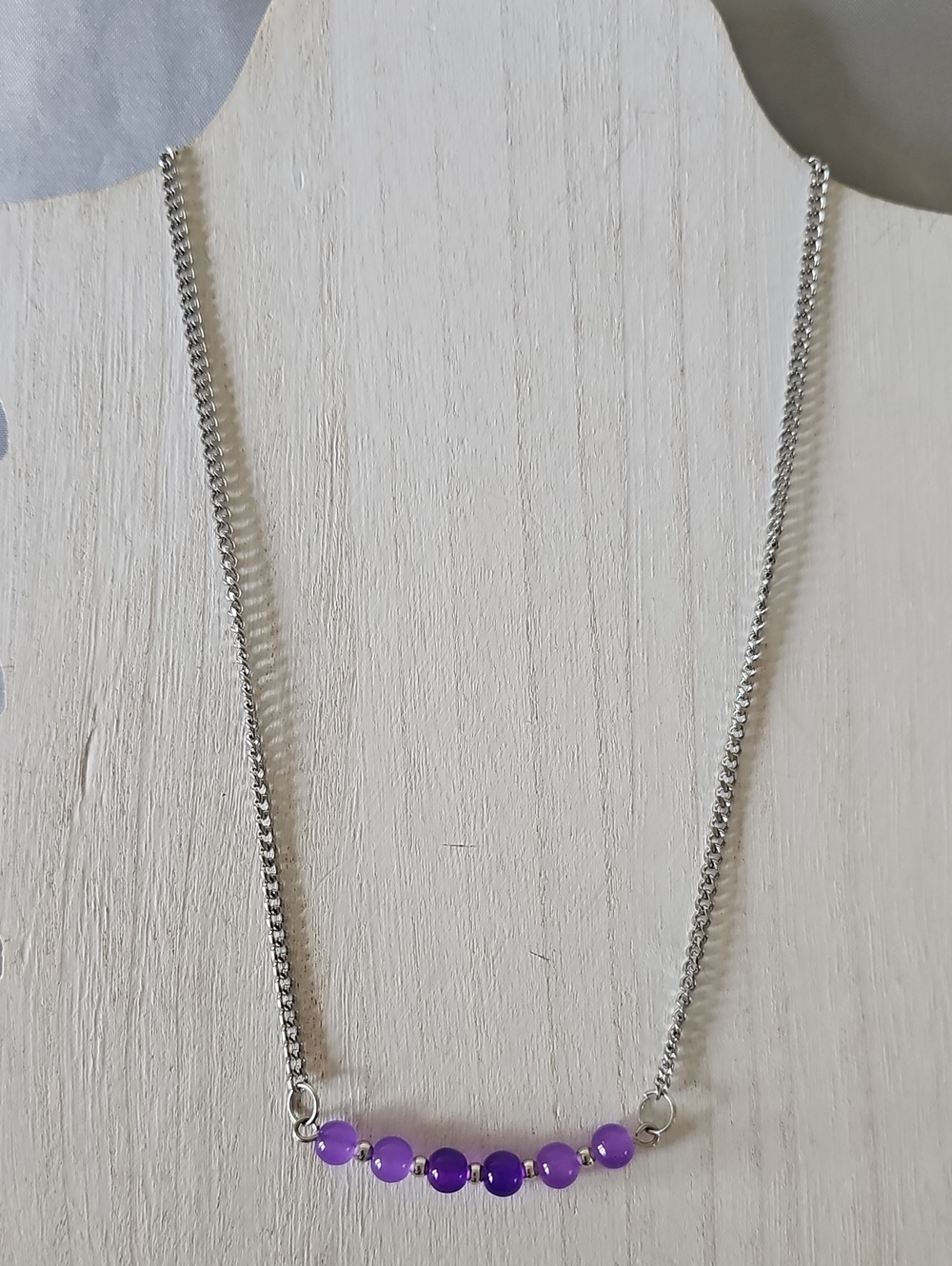 Silver Chain Necklace with Purple Glass Beads
